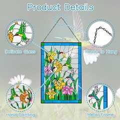 Hummingbird Stained Glass Window Hanging 10×15 Inch Suncatcher for Indoor