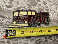 Fire Truck Suncatcher Window Stained Glass Firefighter Collectible Measures 5.5″