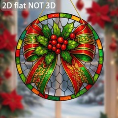 Christmas Bow Acrylic Panel Sun Catcher Ornate Vertical Hanging Window Art Decor