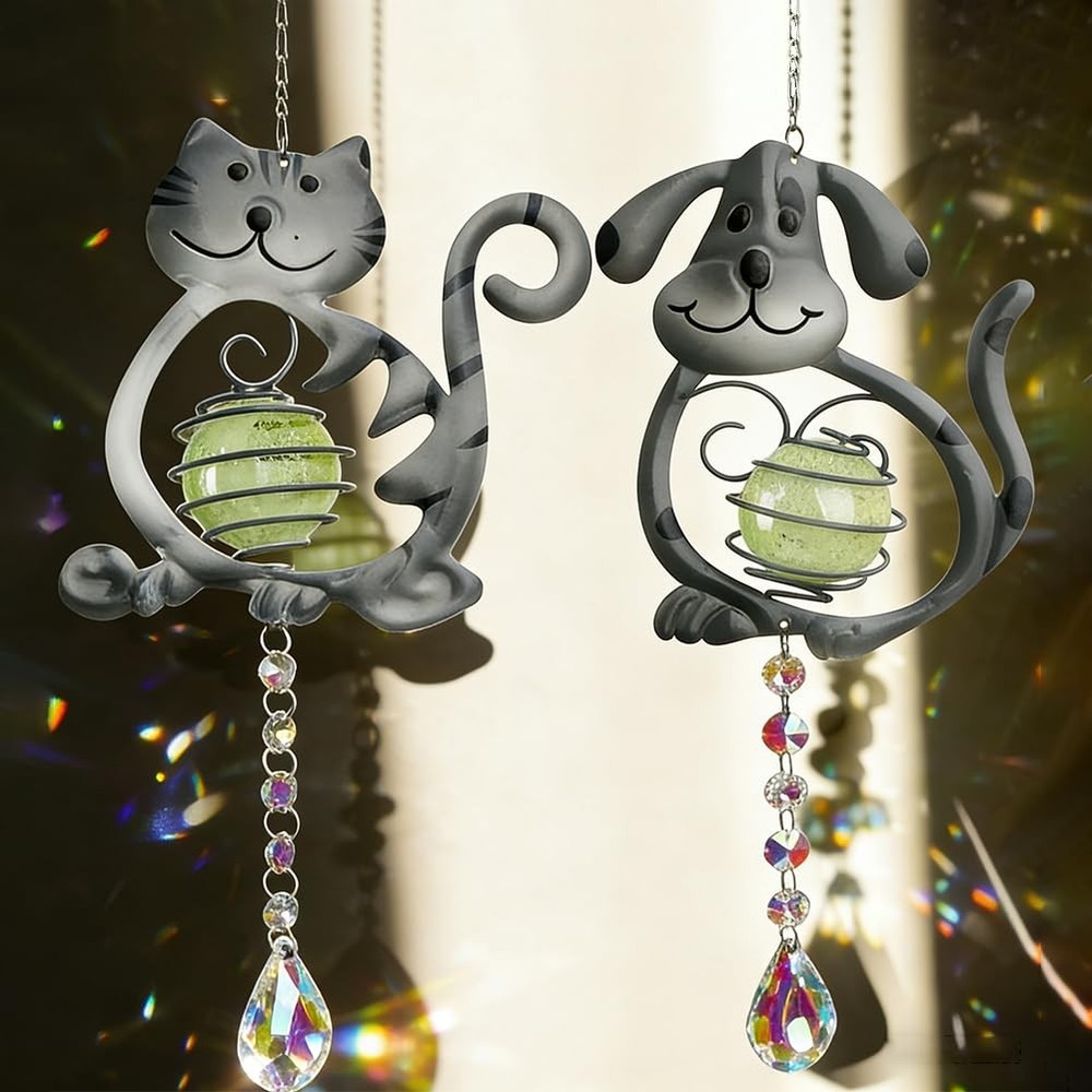 SATHGA Cat＆Dog Garden Suncatcher,2 Pack Suncatchers with Crystal,Metal Sun Ca…