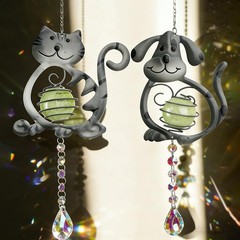 SATHGA Cat＆Dog Garden Suncatcher,2 Pack Suncatchers with Crystal,Metal Sun Ca…