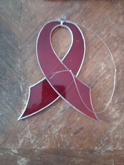Vintage Handmade Stained Glass Red Ribbon Awareness Suncatcher Ornament