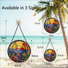 Stained Glass Sun Catcher for Plant Lovers 7.9 Inch Wildflowers Decor