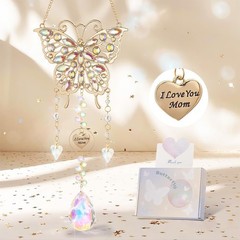 Crystal Suncatcher Gifts for Mom, Butterfly Suncatcher + Heart Charm I Love You