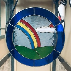 Vintage Hand Crafted Stained Glass Rainbow Suncatcher / Window Panel 14.5″ Round
