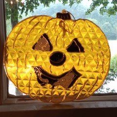 Vintage Halloween Suncatcher Ghost Pumpkin Plastic Window Decor Jack o Lantern