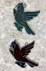 Vintage Stained Glass and Metal Bird Suncatchers RED GREEN WHITE Nature