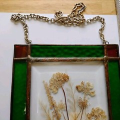 Vintage Pressed Flowers & Butterfly Suncatcher Beveled Colored Glass Wall Hanger