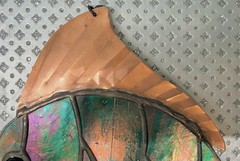 Vintage Stained Glass Rainbow Fish Suncatcher Dichroic Green/Pink w/Copper Fins