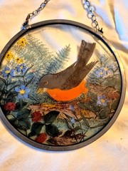Robin Bird Round Glass Suncatcher Elegant Window Hanging Decor Gift