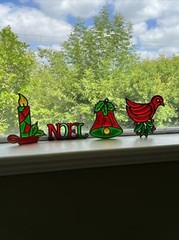 Vintage Suncatcher Ornament Christmas 5” Faux Stained Glass MCM Decor Set Of 4!!