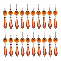 20Pcs Amber Crystal Chandelier Icicle Prisms Lamp Candelabra Replacement Parts w