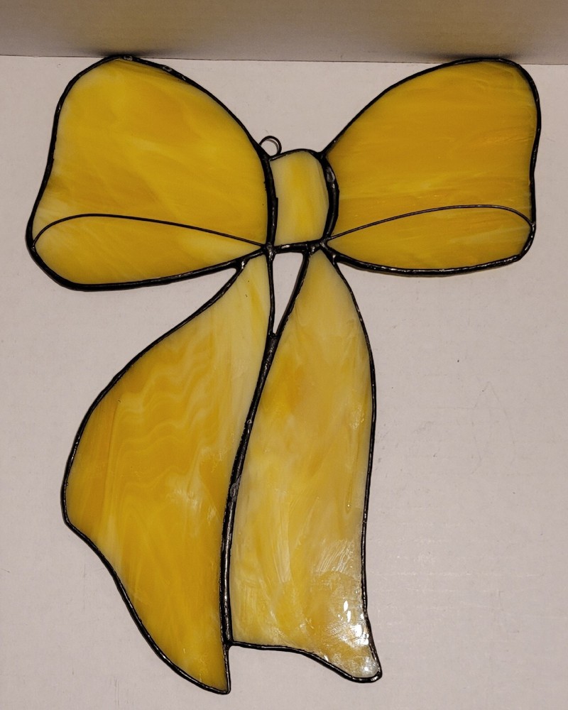 Suncatcher Stained Glass Art Yellow Bow Ribbon