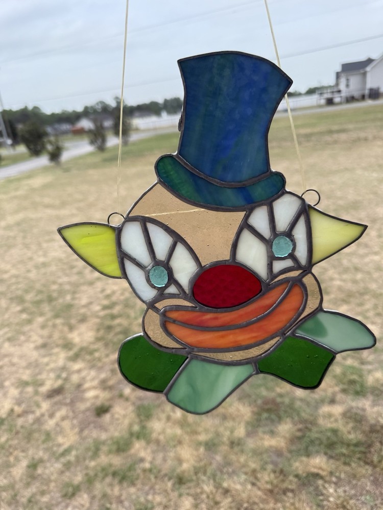 Stained Glass Clown Multicolor Suncatcher Hanging Decor Handmade Eclectic