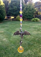 Rear View Mirror Crystal Gemstone Ornament, Silver Dragon Car Charm Sun Catcher