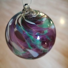 Hand Blown Art Glass Hanging Ball Multicolor Swirl Suncatcher Orb 2.5 Inch
