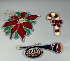 Vintage Stained Glass Suncatchers Hanging Christmas Tree Ornaments Lot of 3