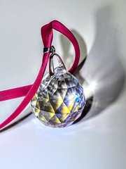 Crystal Ball Large 40mm AB prism Suncatcher with pink ribbon, silver bali DIY