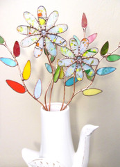 Stained Glass Flower Stakes (x2 Confetti Glass Flower Stakes) Suncatchers Gifts!