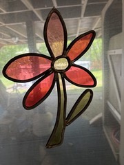 Vintage Large Stained Glass Flower Window Decoration Sun Catcher 10”x7”