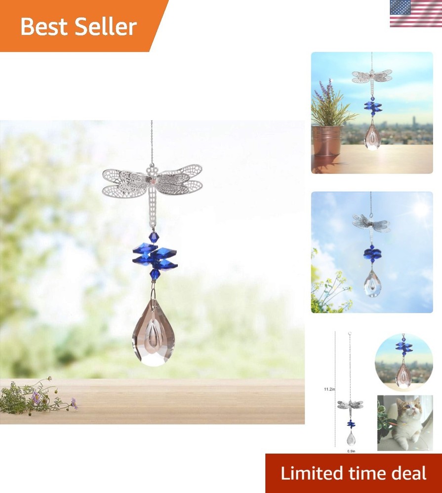 Traditional K9 Crystal Dragonfly Suncatcher – Colorful Light Display for Windows