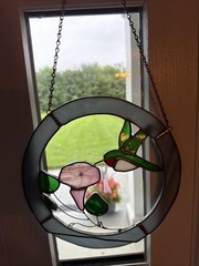 Hummingbird Floral Round Stained Glass Wall Window Hanging Suncatcher 8”
