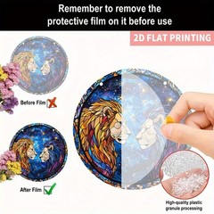 Dual Gold Purple Lions Galaxy Starry Sky Acrylic Suncatcher Wildlife Decoration