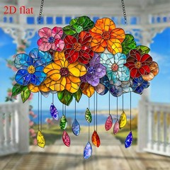 Acrylic Colorful Flowers Suncatcher 2D Flat Window Hanging Decor Dangling Accent