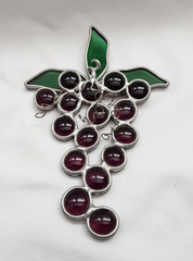 Vintage Stained Glass Window Suncatcher Ornament Bunch of Purple Grapes Wine
