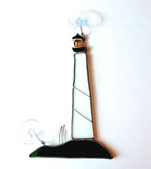 Lighthouse Stained Glass Suncatcher Window Ornament – Yellow, White, Green