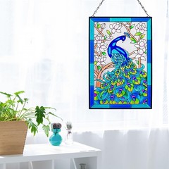Hand Painted Peacock Glass Suncatcher