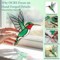 Handmade Hummingbird Stained Glass Suncatcher Anti-Collision Window Ornament