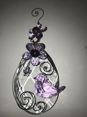 Suncatcher Teardrop Floral Bird Hanging Ornament Acrylic Multicolor 10” Long