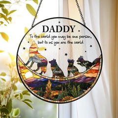 Custom Wolf Pack Stained Glass Suncatcher, Wolf Family Window Decor Father’s Day