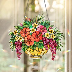 Flower Vase Suncatcher Acrylic Window Art Decor