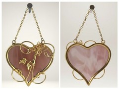 Vintage Style Purple Glass Heart Suncatcher Hanging Decor – Butterfly & Leaf…